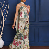 Off-White Floral Tissue Indo-Western Set