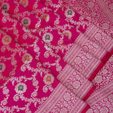 Magenta Pink Banarasi Silk Saree With Gold Zari Floral Jaal Weave