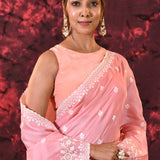 Soft Baby Pink Floral Silk Blend Saree