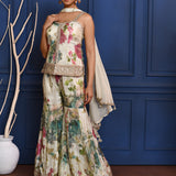 Off-White Floral Tissue Indo-Western Set
