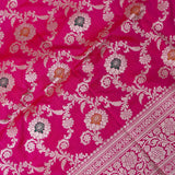 Magenta Pink Banarasi Silk Saree With Gold Zari Floral Jaal Weave