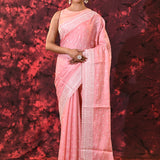 Baby Pink Floral Embroidered Silk Blend Saree