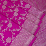 Magenta Pink Banarasi Silk Saree With Gold Zari Floral Vine And Trellis Border