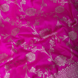 Magenta Pink Banarasi Silk Saree With Gold Zari Floral Vine And Trellis Border
