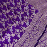 Deep Purple Banarasi Silk Saree With Silver Zari Floral Spray Weave