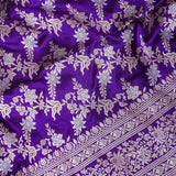Deep Purple Banarasi Silk Saree With Silver Zari Floral Spray Weave