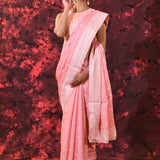 Baby Pink Floral Embroidered Silk Blend Saree