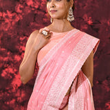 Baby Pink Floral Embroidered Silk Blend Saree
