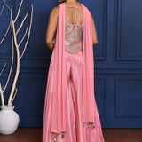 Baby Pink Tissue Embroidered Indo-Western Set