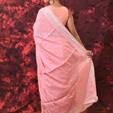 Baby Pink Floral Embroidered Silk Blend Saree