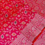 Pink-Red Banarasi Silk Saree With Gold Zari Floral Vine And Paisley Pallu