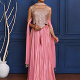 Baby Pink Tissue Embroidered Indo-Western Set
