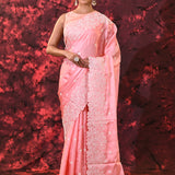 Baby Pink Floral Silk Blend Saree