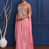 Baby Pink Tissue Embroidered Indo-Western Set
