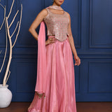Baby Pink Tissue Embroidered Indo-Western Set