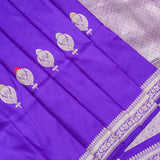 Purple Banarasi Silk Saree With Gold Zari Floral Booti And Geometric Pallu