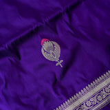 Purple Banarasi Silk Saree With Gold Zari Floral Booti And Geometric Pallu