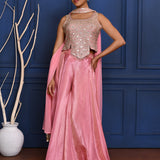 Baby Pink Tissue Embroidered Indo-Western Set