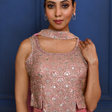 Baby Pink Tissue Embroidered Indo-Western Set