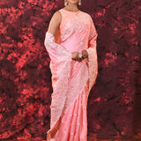 Baby Pink Floral Silk Blend Saree
