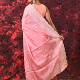 Baby Pink Floral Silk Blend Saree