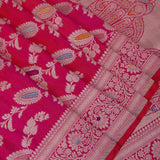Rani Pink Banarasi Silk Saree With Silver Zari Floral Weave And Paisley Pallu