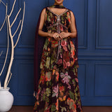 Berry Purple Floral Georgette Peplum Set