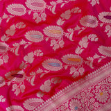 Rani Pink Banarasi Silk Saree With Silver Zari Floral Weave And Paisley Pallu