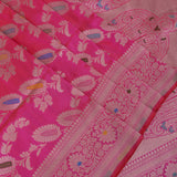 Rani Pink Banarasi Silk Saree With Silver Zari Floral Weave And Paisley Pallu