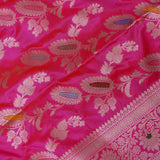 Rani Pink Banarasi Silk Saree With Silver Zari Floral Weave And Paisley Pallu