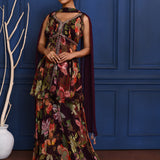 Berry Purple Floral Georgette Peplum Set