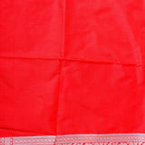 Bright Red Banarasi Silk Saree With Silver Zari Floral Booti Weave
