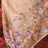 Soft Cream Floral Embroidered Tissue Silk Saree