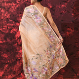 Soft Cream Floral Embroidered Tissue Silk Saree