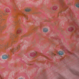 Peach Coral Banarasi Silk Saree With Gold Zari Paisley Medallion Jaal And Chevron Border