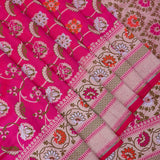 Pink Banarasi Silk Saree With Multicolour Floral Weave And Beige Contrast Border