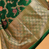 Deeo Forest Green With Ornate Gold And Floral Butti In Banasari Silk Saree