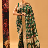 Emerald Green Meenakari Shikargah Banarasi Silk Saree