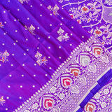Purple Banarasi Silk Saree With Silver Zari Booti Body And Heavy Paisley Pallu