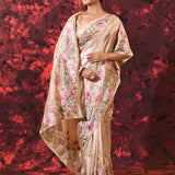 Pale Cream Embroidered Tussar Silk Saree