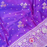 Purple Banarasi Silk Saree With Silver Zari Booti Body And Heavy Paisley Pallu