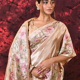 Pale Cream Embroidered Tussar Silk Saree