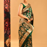 Emerald Green Meenakari Shikargah Banarasi Silk Saree