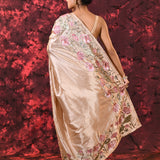 Pale Cream Embroidered Tussar Silk Saree