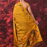 Rich Golden Yellow Embroidered Tussar Silk Saree