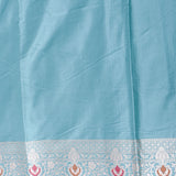 Teal Banarasi Silk Saree With Silver Zari Butti Body And Contrast Paisley Border
