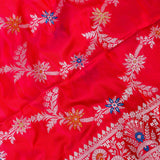Rani Pink Banarasi Silk Saree With Silver Zari Star Floral Booti And Lattice Pallu
