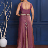 Shiny Purple Tissue Embroidered Indo-Western Set