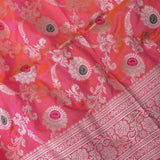 Coral Pink Banarasi Silk Saree With Silver Zari Floral Jaal Weave