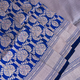 Royal Blue Banarasi Silk Saree With Gold Zari Paisley Jaal And Chevron Pallu